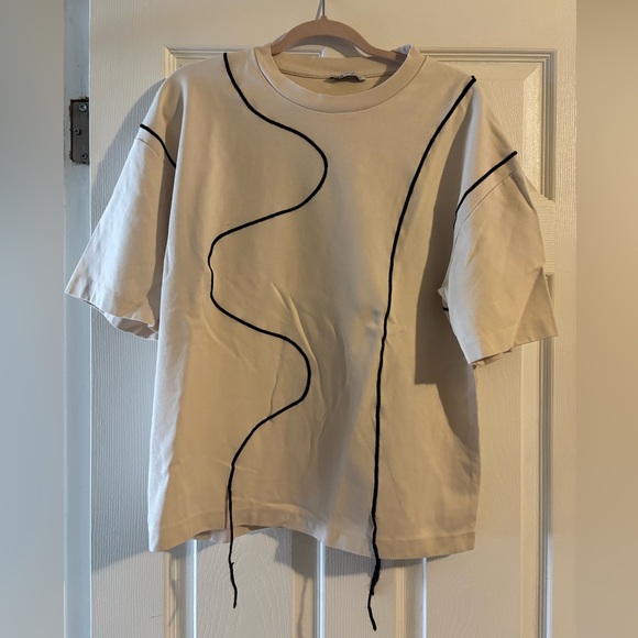 Zara Other - ZARA Cream and Navy Blue Thread Detailed Shirt